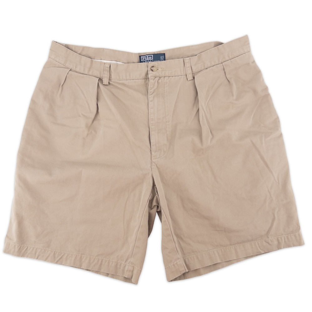 VTG Polo Ralph Lauren Mens 40 Tyler Shorts Tan Pleated Cotton Chino Classic Prep